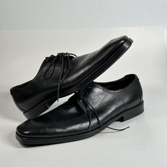 Hugo Boss Shoes Men’s Size 10 Vero Cuoio Oxford Black Leather Dress - Picture 1 of 16